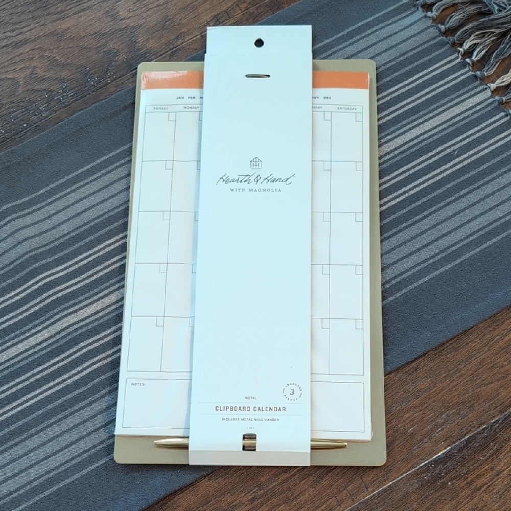 NWT Hearth & Hand with Magnolia Clipboard Calendar Metal Brass Finish